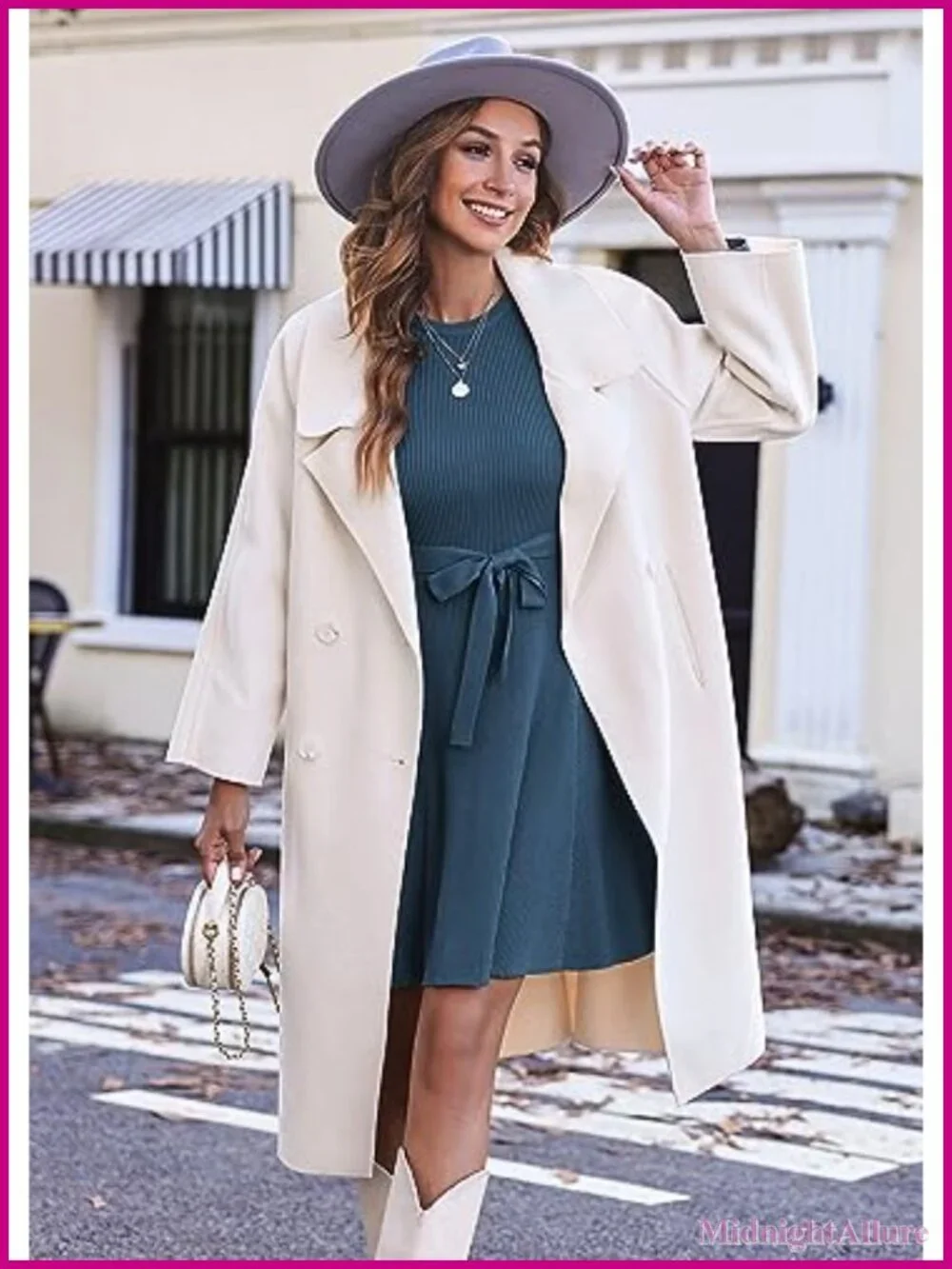 Crewneck Long Sleeve A-Line Sweater Dress with Belt Ribbed Knit